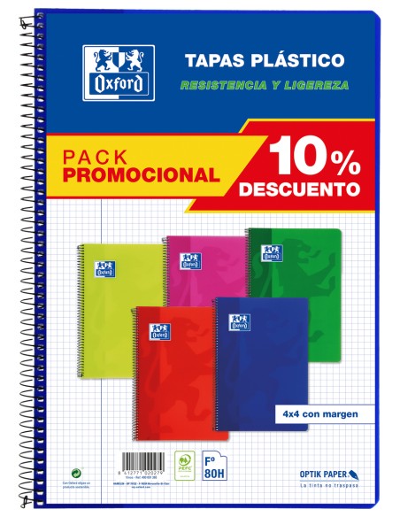 Pack 41 cuaderno espiral Fº 80h 90g cuad4x4 c m tapa plastico colores vivos